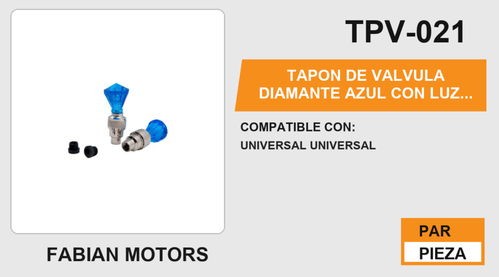 TAPON DE VALVULA DIAMANTE AZUL CON LUZ 1.5 Vcc