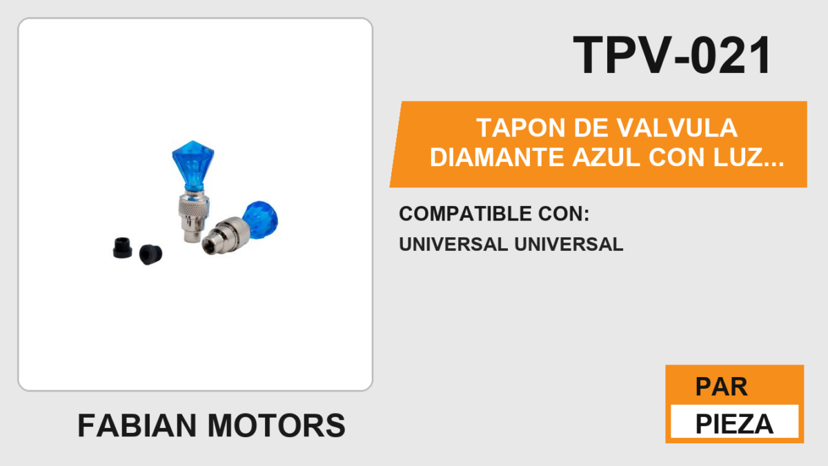 TAPON DE VALVULA DIAMANTE AZUL CON LUZ 1.5 Vcc