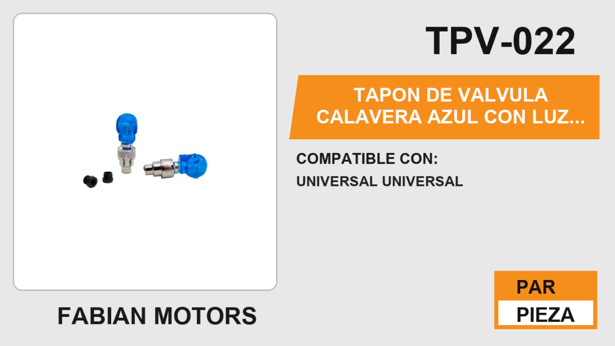 TAPON DE VALVULA CALAVERA AZUL CON LUZ 1.5 Vcc