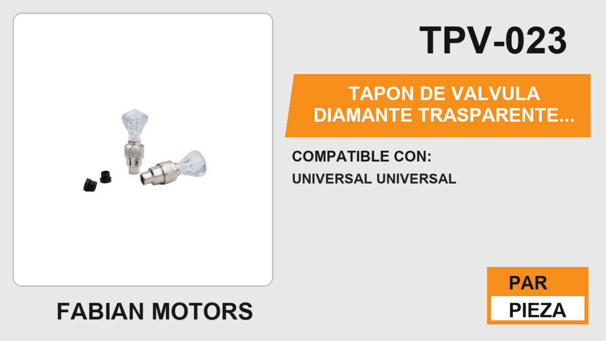 TAPON DE VALVULA DIAMANTE TRASPARENTE CON LUZ 1.5 Vcc