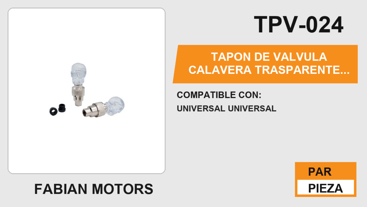 TAPON DE VALVULA CALAVERA TRASPARENTE CON LUZ 1.5 Vcc