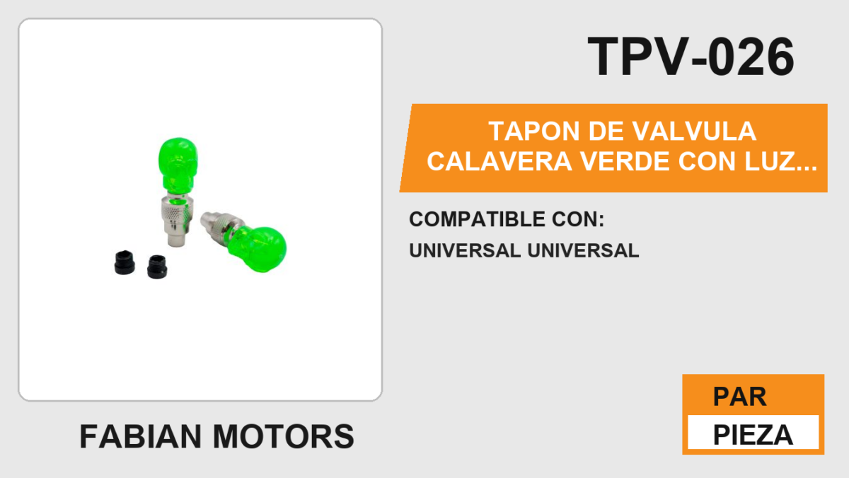 TAPON DE VALVULA CALAVERA VERDE CON LUZ 1.5 Vcc