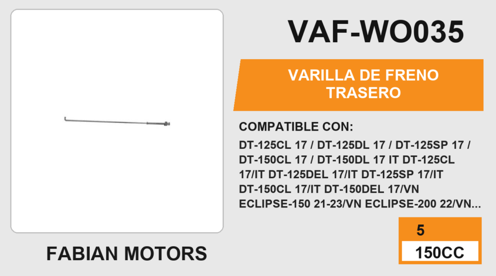 VARILLA DE FRENO TRASERO