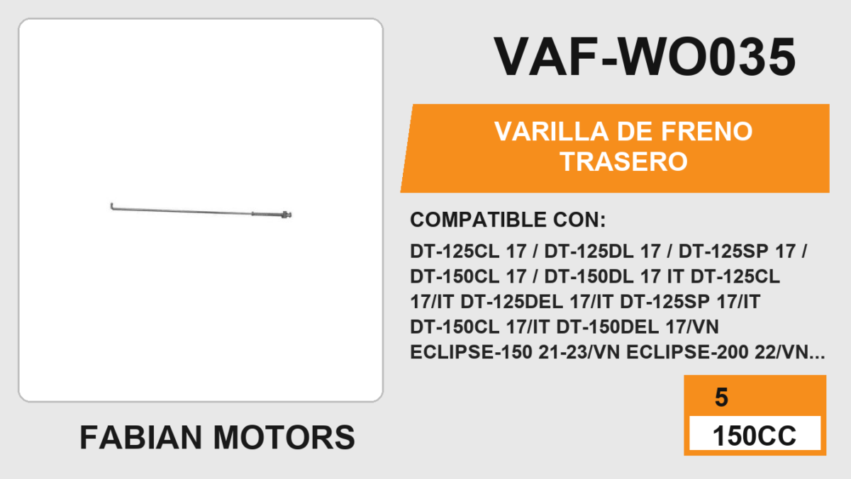 VARILLA DE FRENO TRASERO