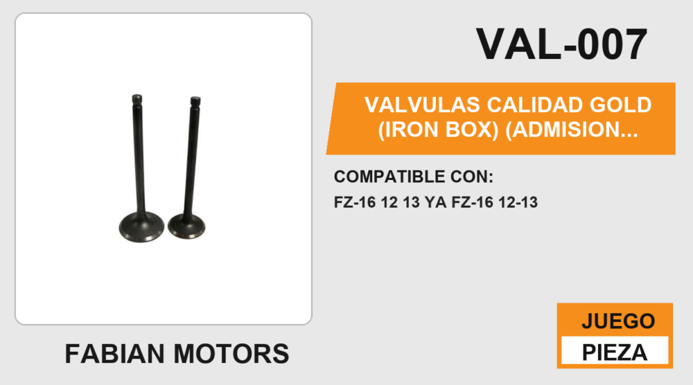VALVULAS CALIDAD (ADMISION Y ESCAPE)