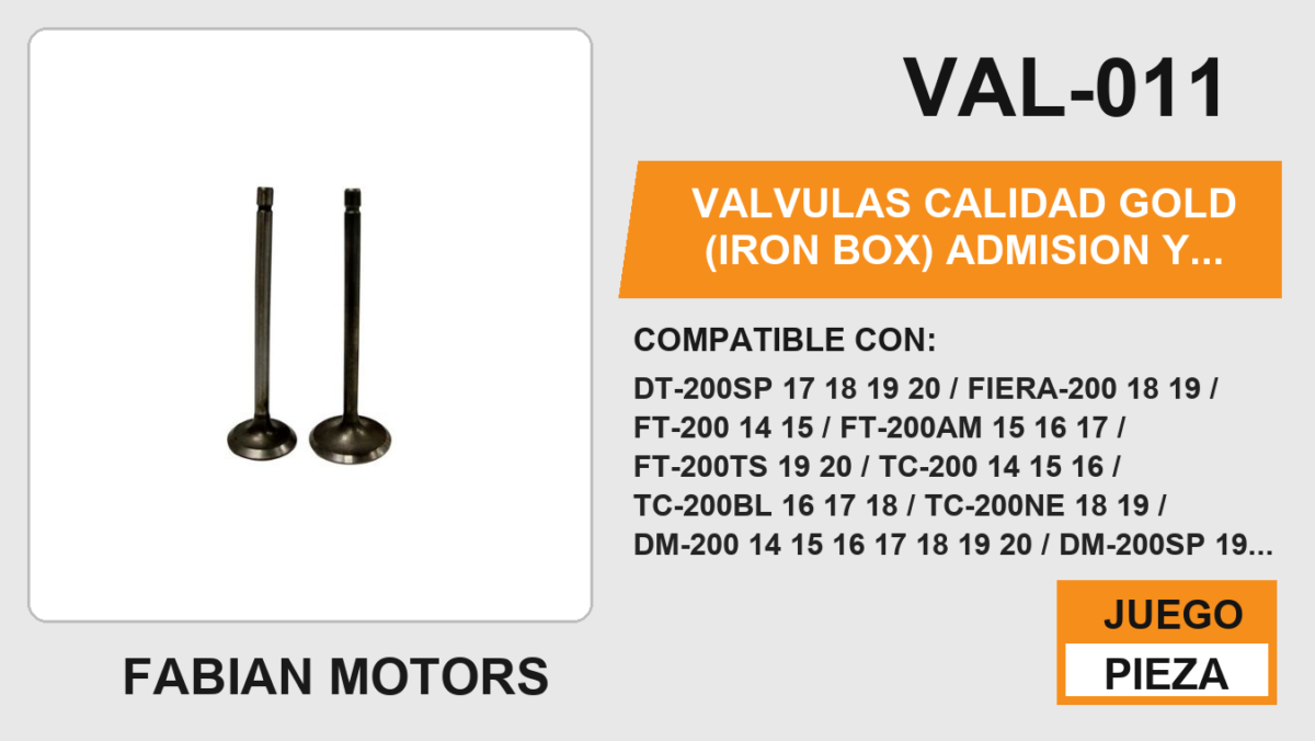 VALVULAS CALIDAD (ADMISION Y ESCAPE)