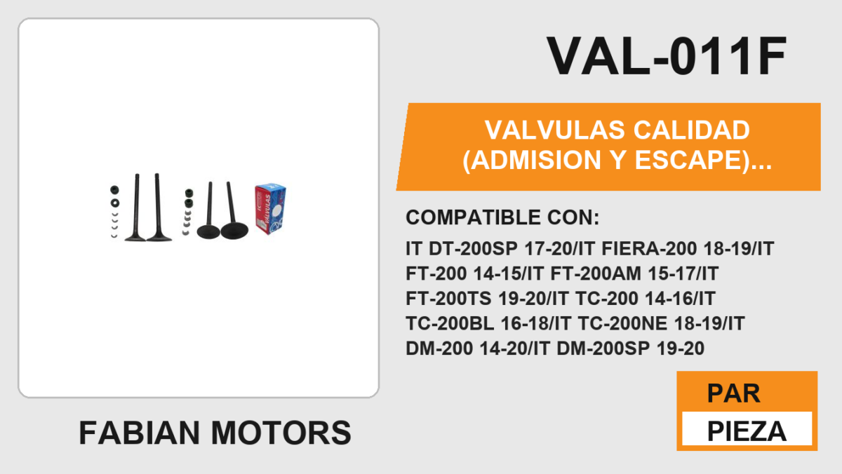 VALVULAS CALIDAD (ADMISION Y ESCAPE)