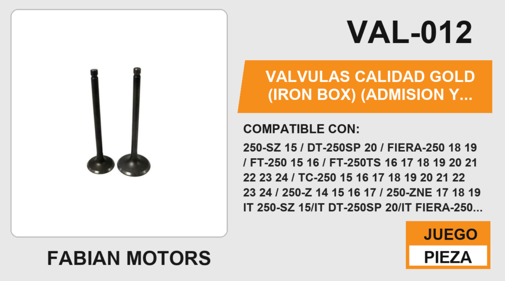 VALVULAS CALIDAD (ADMISION Y ESCAPE)