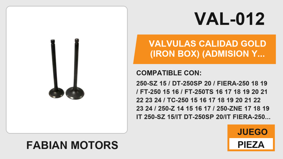 VALVULAS CALIDAD (ADMISION Y ESCAPE)