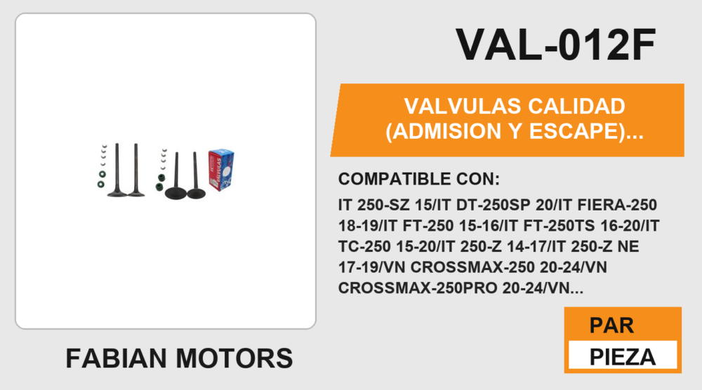VALVULAS CALIDAD (ADMISION Y ESCAPE)