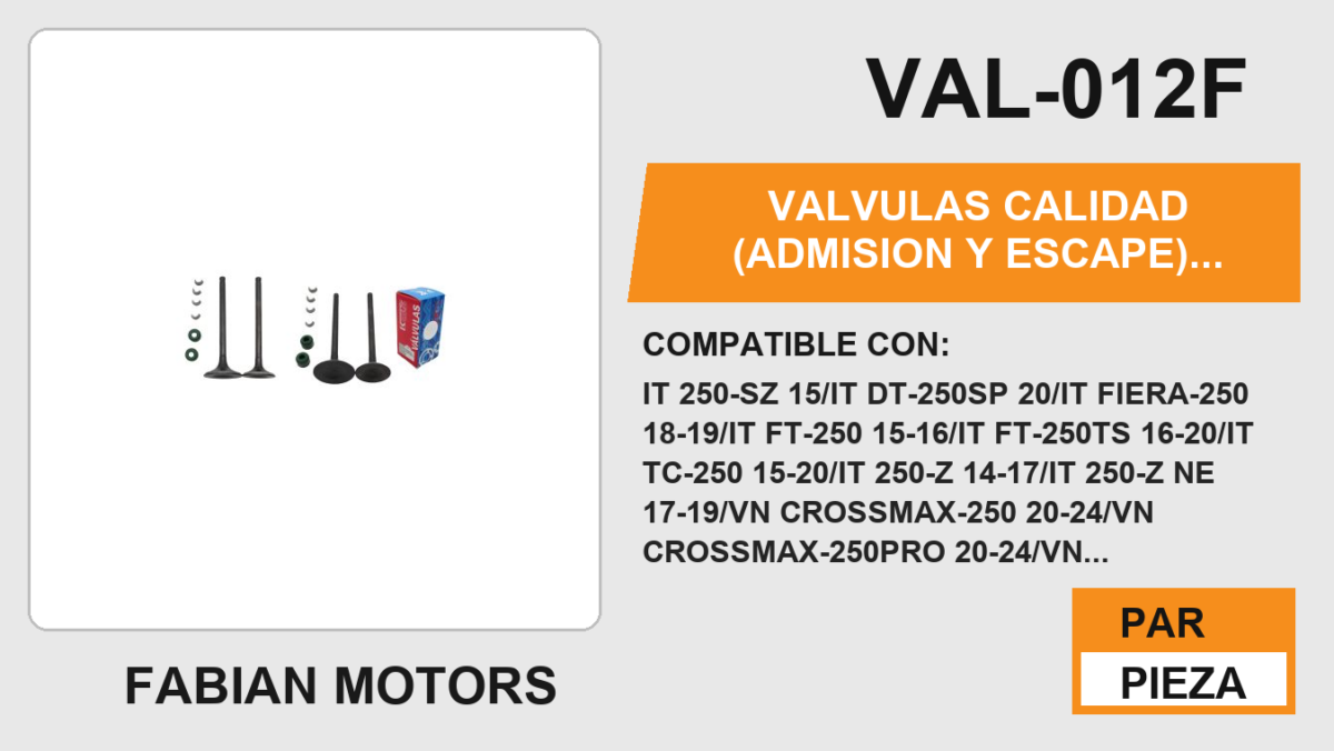 VALVULAS CALIDAD (ADMISION Y ESCAPE)