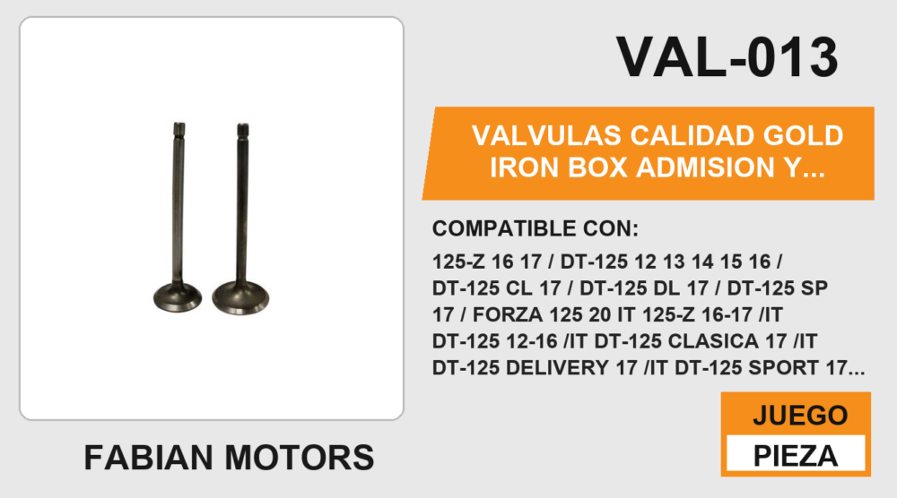 VALVULAS CALIDAD (ADMISION Y ESCAPE)