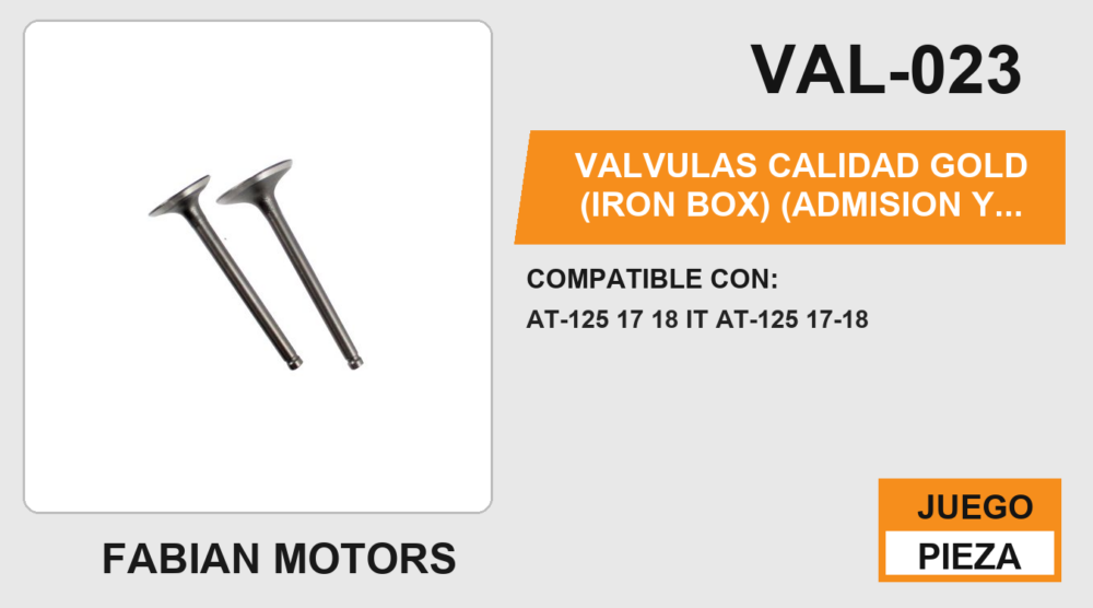 VALVULAS CALIDAD GOLD (IRON BOX) (ADMISION Y ESCAPE)