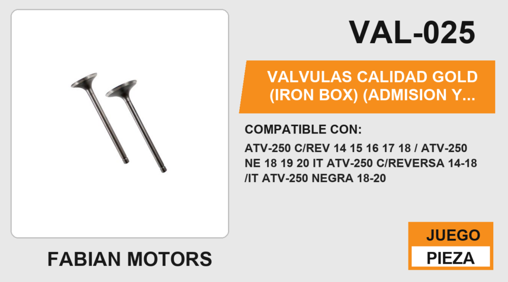 VALVULAS CALIDAD GOLD (IRON BOX) (ADMISION Y ESCAPE)