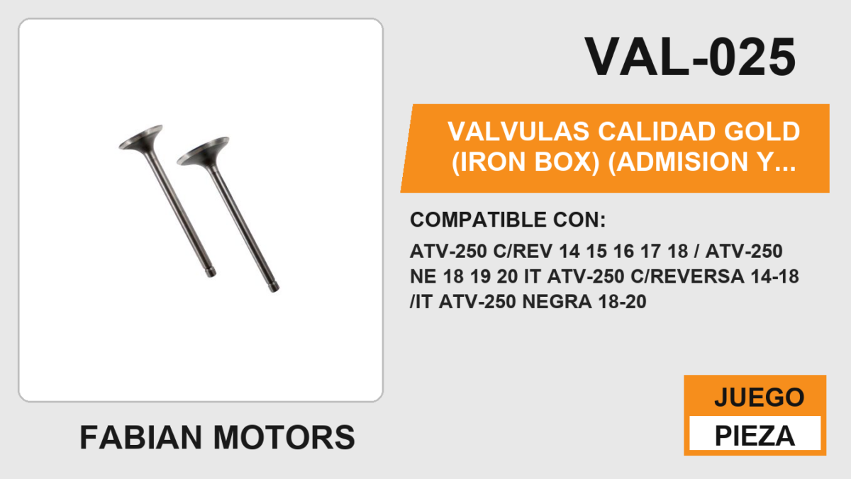 VALVULAS CALIDAD GOLD (IRON BOX) (ADMISION Y ESCAPE)
