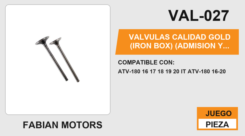 VALVULAS CALIDAD GOLD (IRON BOX) (ADMISION Y ESCAPE)