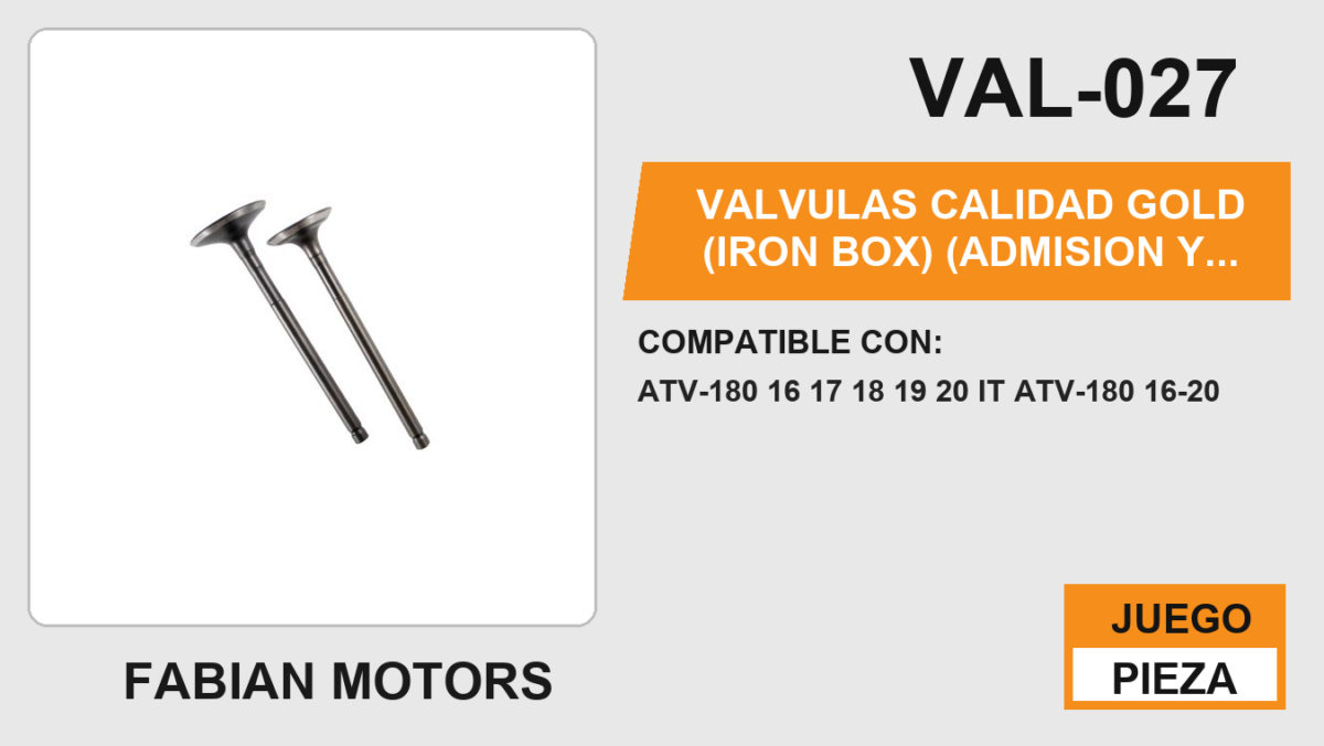 VALVULAS CALIDAD GOLD (IRON BOX) (ADMISION Y ESCAPE)