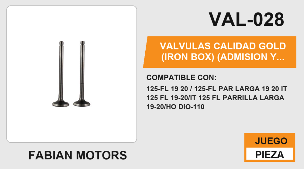 VALVULAS CALIDAD (ADMISION Y ESCAPE)