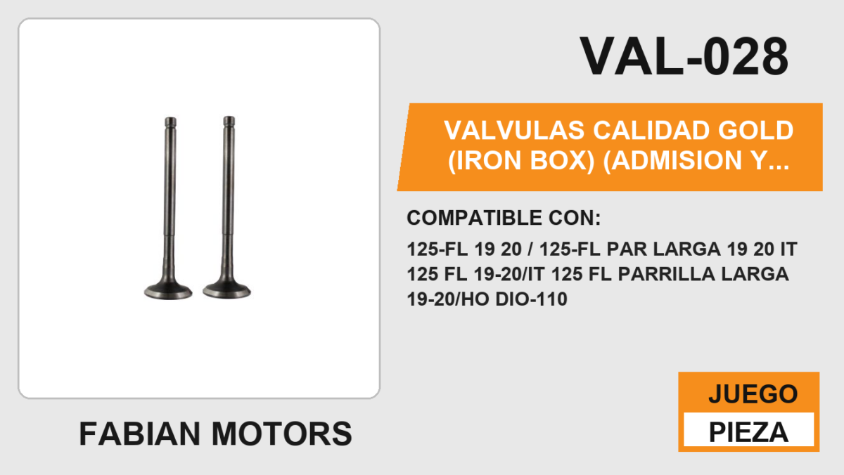 VALVULAS CALIDAD (ADMISION Y ESCAPE)