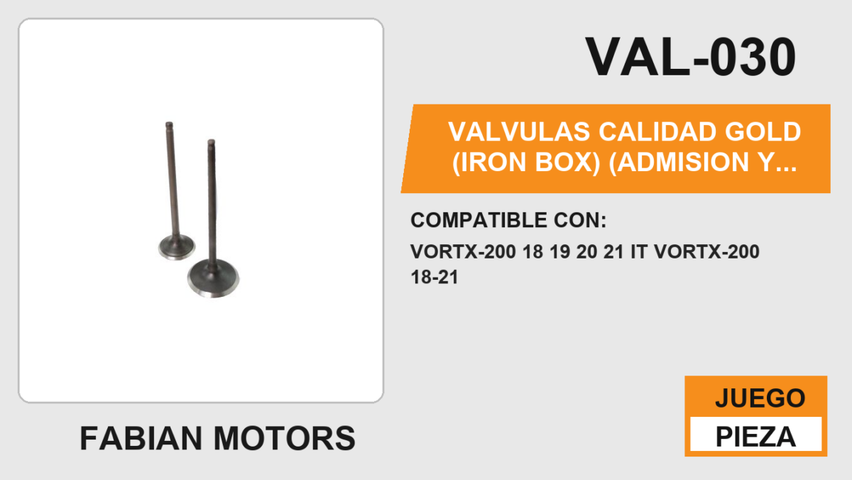VALVULAS CALIDAD GOLD (IRON BOX) (ADMISION Y ESCAPE)