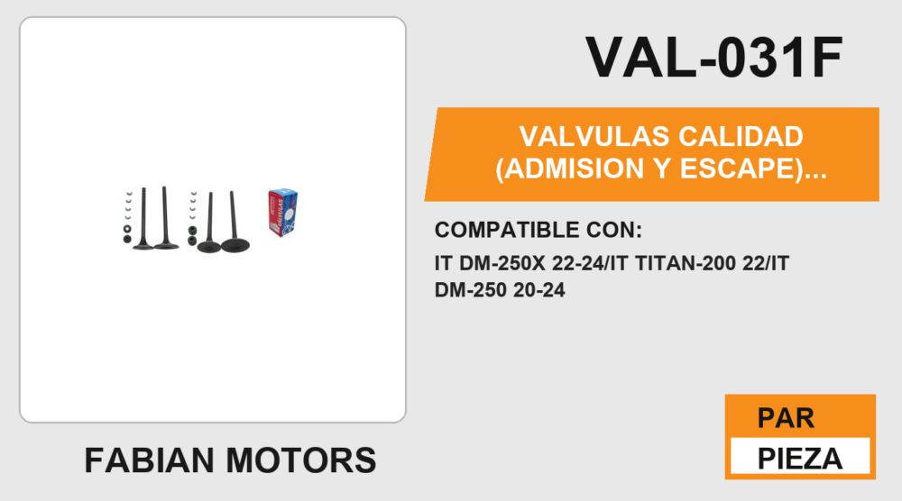VALVULAS CALIDAD (ADMISION Y ESCAPE)