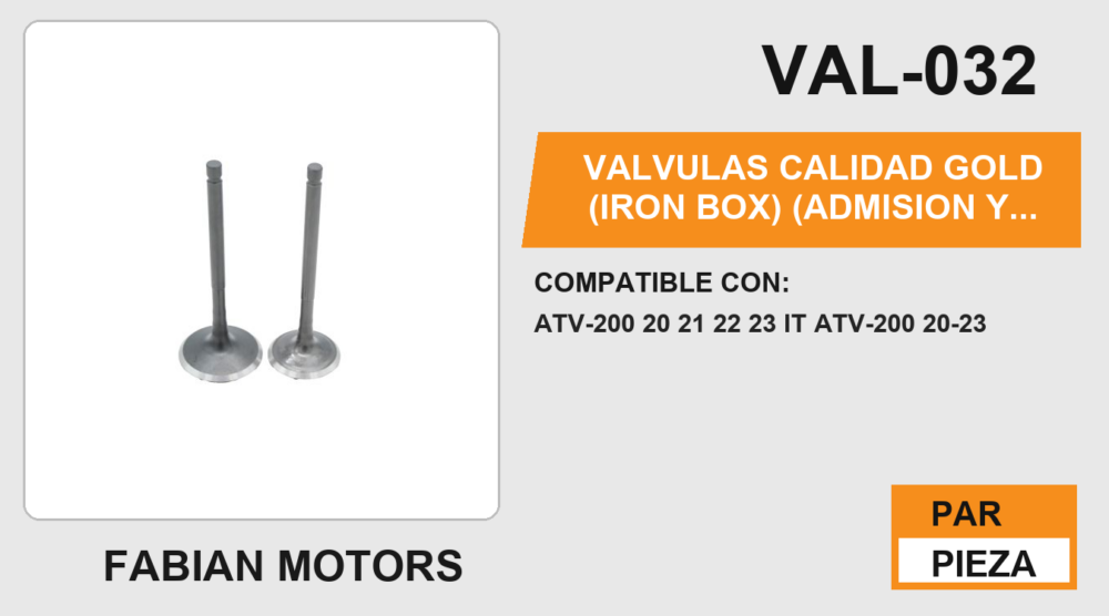 VALVULAS CALIDAD GOLD (IRON BOX) (ADMISION Y ESCAPE)