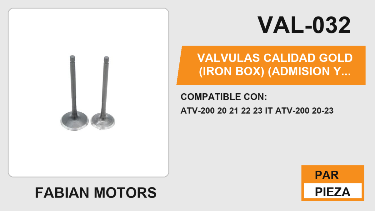 VALVULAS CALIDAD GOLD (IRON BOX) (ADMISION Y ESCAPE)