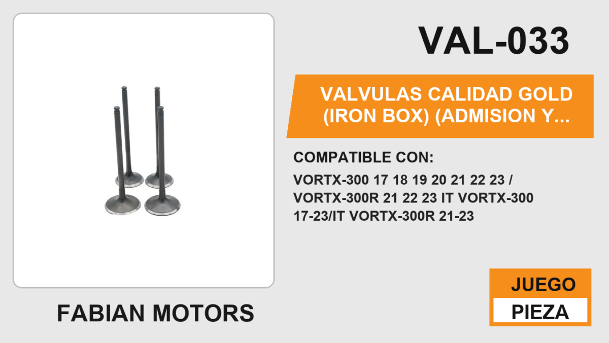 VALVULAS CALIDAD GOLD (IRON BOX) (ADMISION Y ESCAPE)