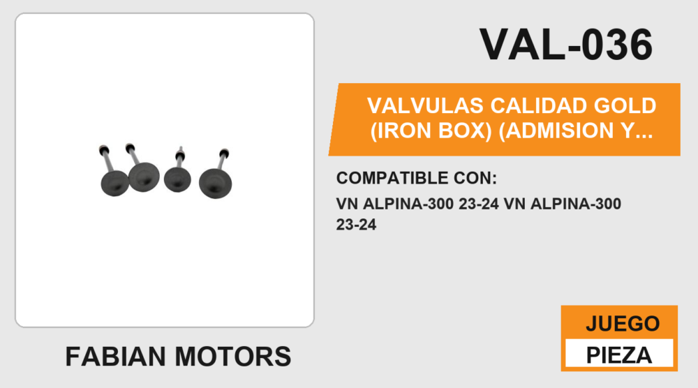 VALVULAS CALIDAD GOLD (IRON BOX) (ADMISION Y ESCAPE)