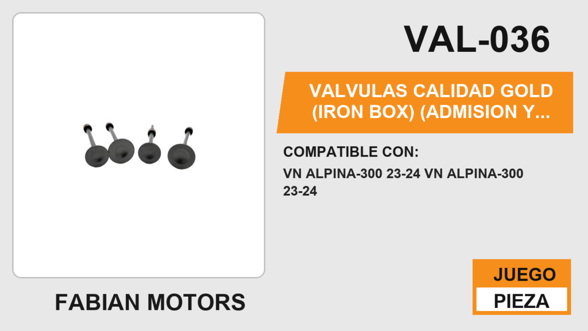 VALVULAS CALIDAD GOLD (IRON BOX) (ADMISION Y ESCAPE)