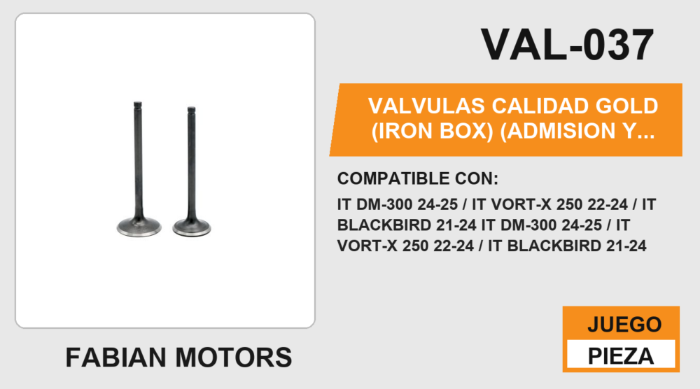 VALVULAS CALIDAD GOLD (IRON BOX) (ADMISION Y ESCAPE)