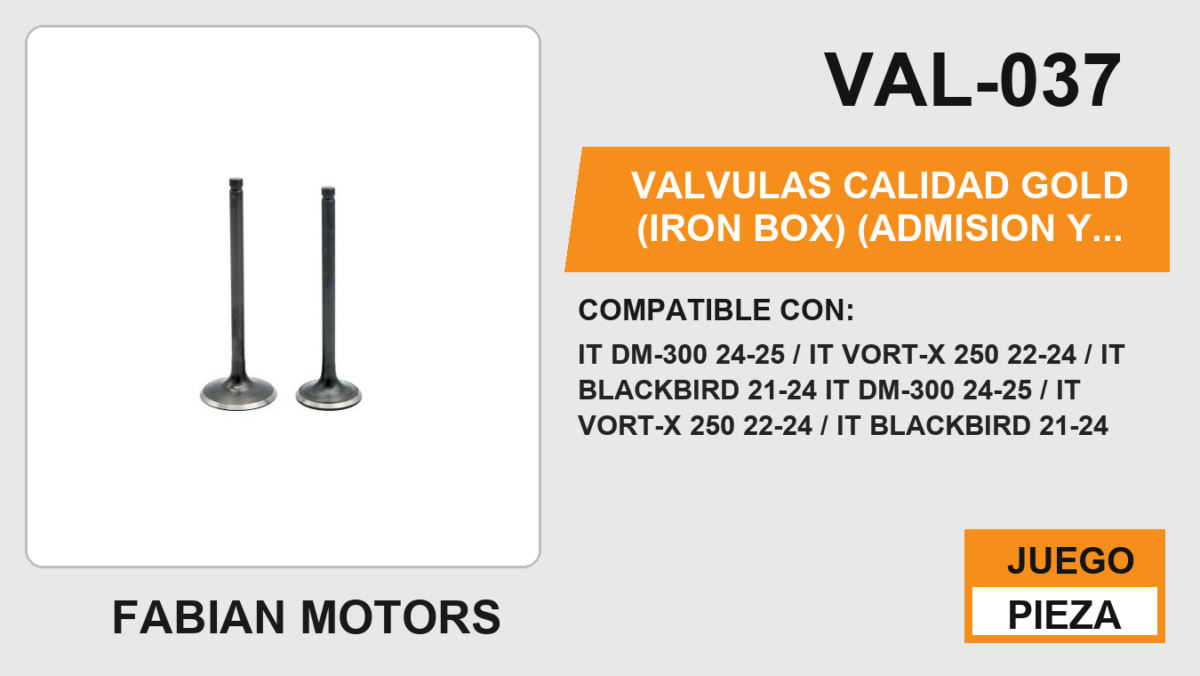 VALVULAS CALIDAD GOLD (IRON BOX) (ADMISION Y ESCAPE)