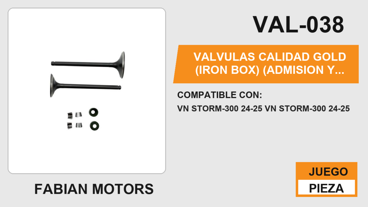 VALVULAS CALIDAD GOLD (IRON BOX) (ADMISION Y ESCAPE)