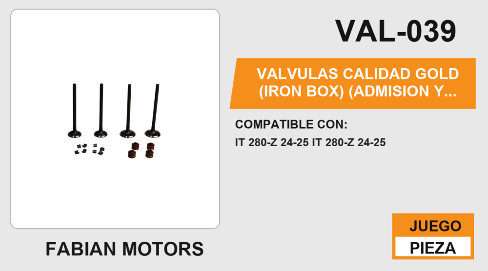 VALVULAS CALIDAD GOLD (IRON BOX) (ADMISION Y ESCAPE)
