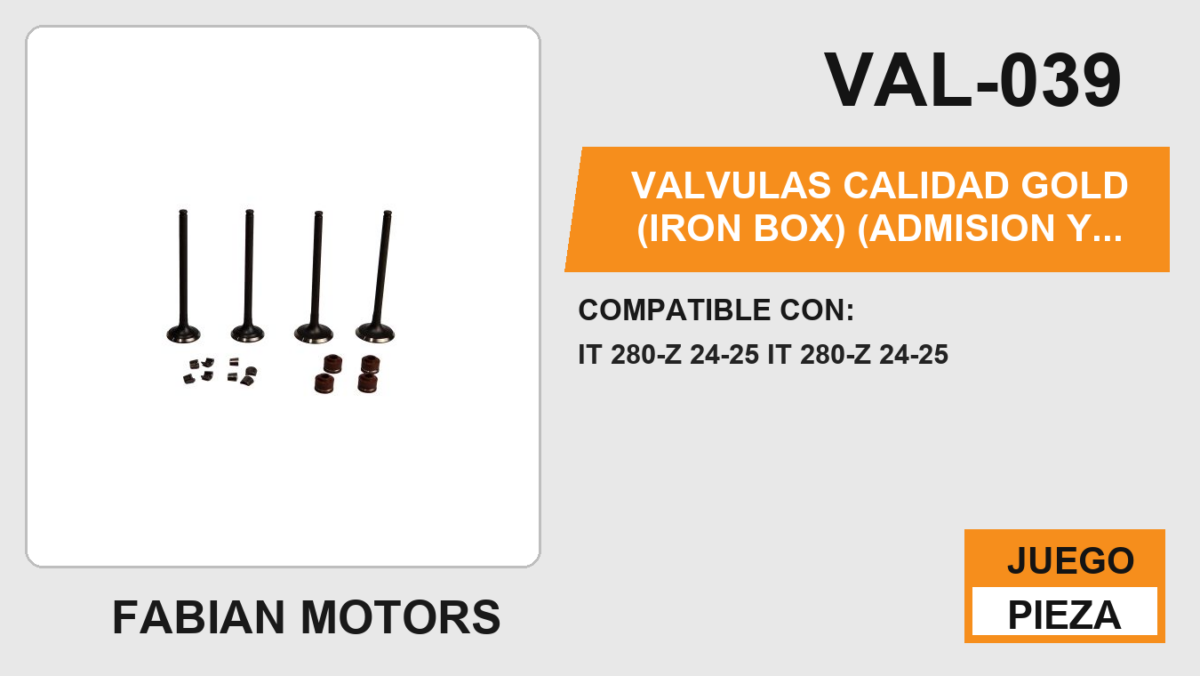 VALVULAS CALIDAD GOLD (IRON BOX) (ADMISION Y ESCAPE)