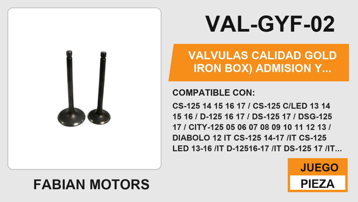 VALVULAS CALIDAD (ADMISION Y ESCAPE)