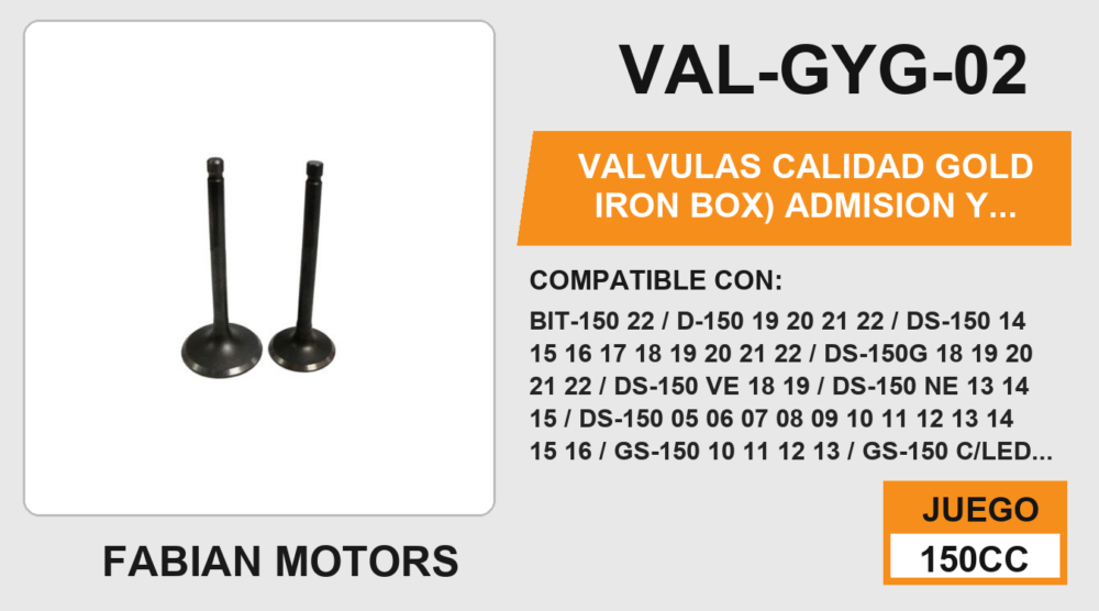 VALVULAS CALIDAD (ADMISION Y ESCAPE)