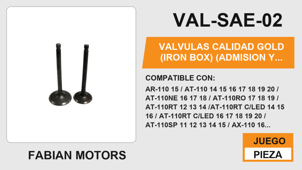 VALVULAS CALIDAD (ADMISION Y ESCAPE)
