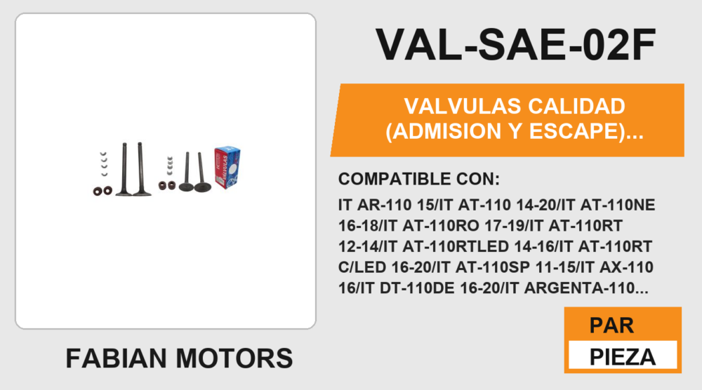 VALVULAS CALIDAD (ADMISION Y ESCAPE)