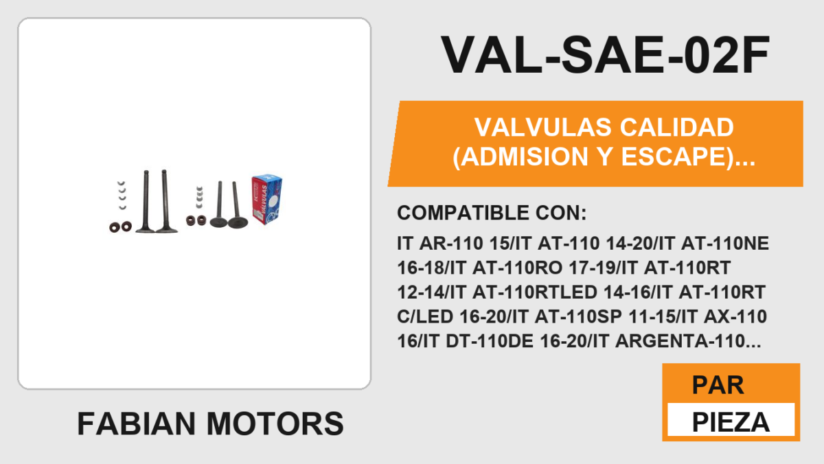 VALVULAS CALIDAD (ADMISION Y ESCAPE)