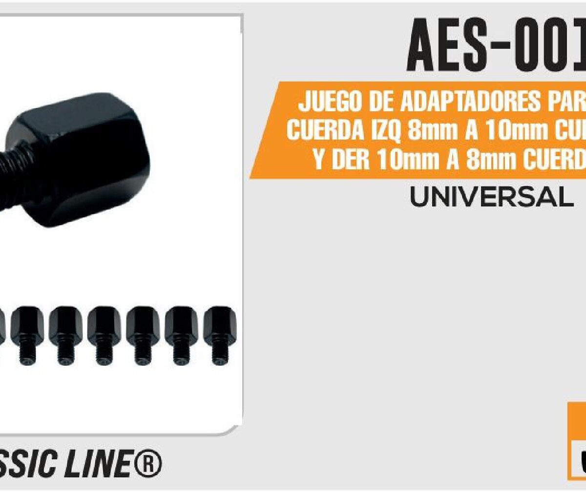 JUEGO DE ADAPTADORES PARA ESPEJO DE CUERDA IZQ 8mm A 10mm CUERDA INVERSA Y DER 10mm A 8mm