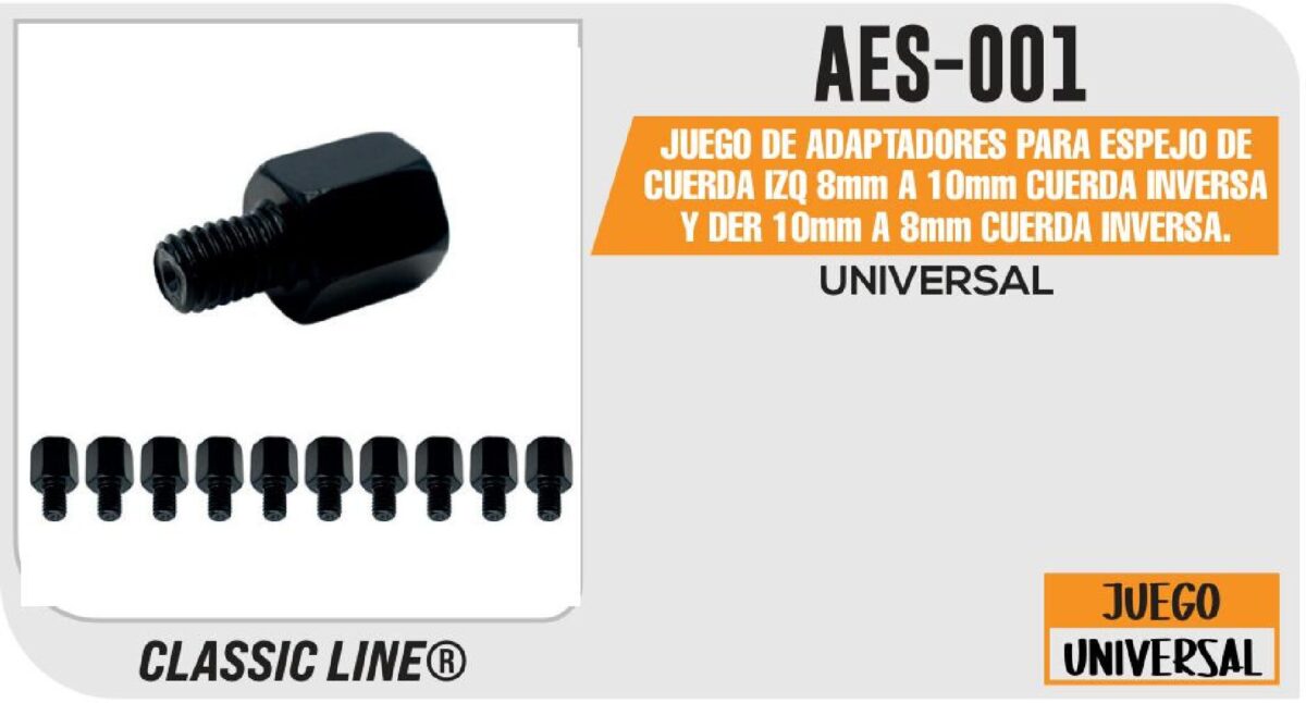 JUEGO DE ADAPTADORES PARA ESPEJO DE CUERDA IZQ 8mm A 10mm CUERDA INVERSA Y DER 10mm A 8mm