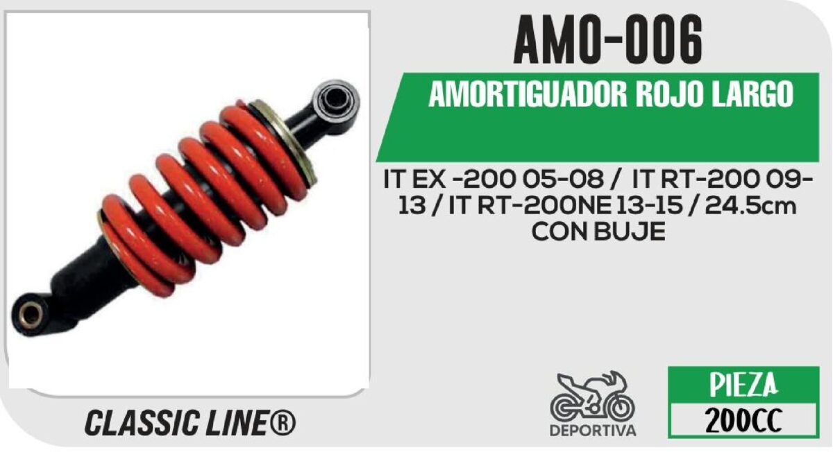 AMORTIGUADOR ROJO LARGO / 245mm CON BUJE