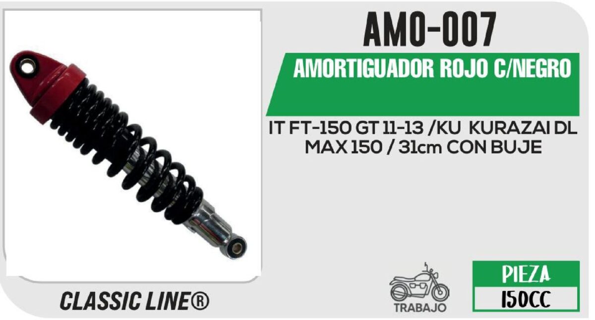 AMORTIGUADOR ROJO C/NEGRO / 31cm CON BUJE