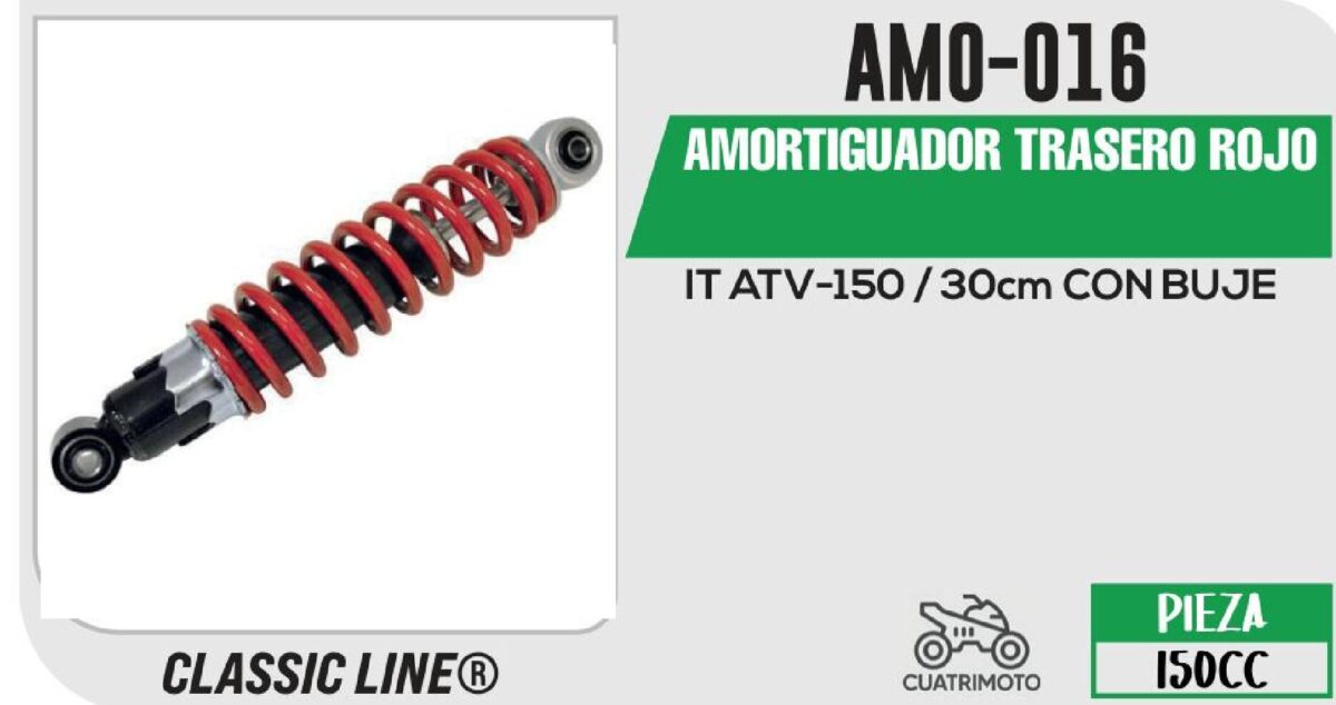 AMORTIGUADOR ROJO C/NEGRO / 30cm CON BUJE