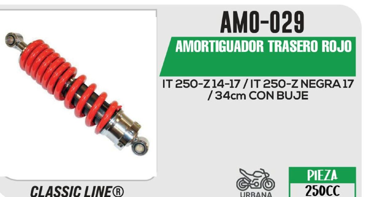 AMORTIGUADOR ROJO C/NEGRO / 34cm CON BUJE
