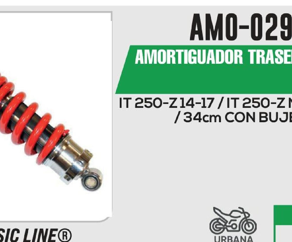 AMORTIGUADOR ROJO C/NEGRO / 34cm CON BUJE