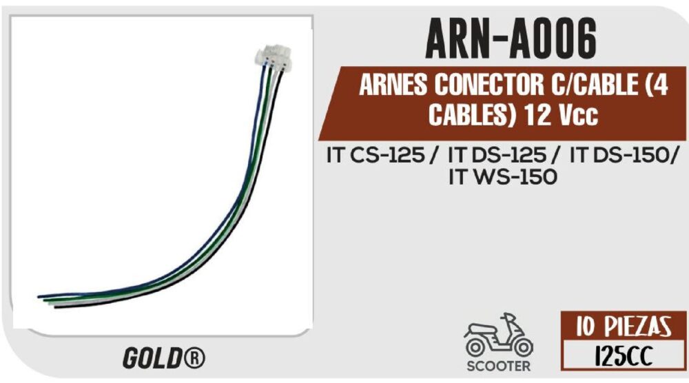 ARNES CONECTOR C/CABLE (4 CABLES) 12 Vcc / ARN-A006