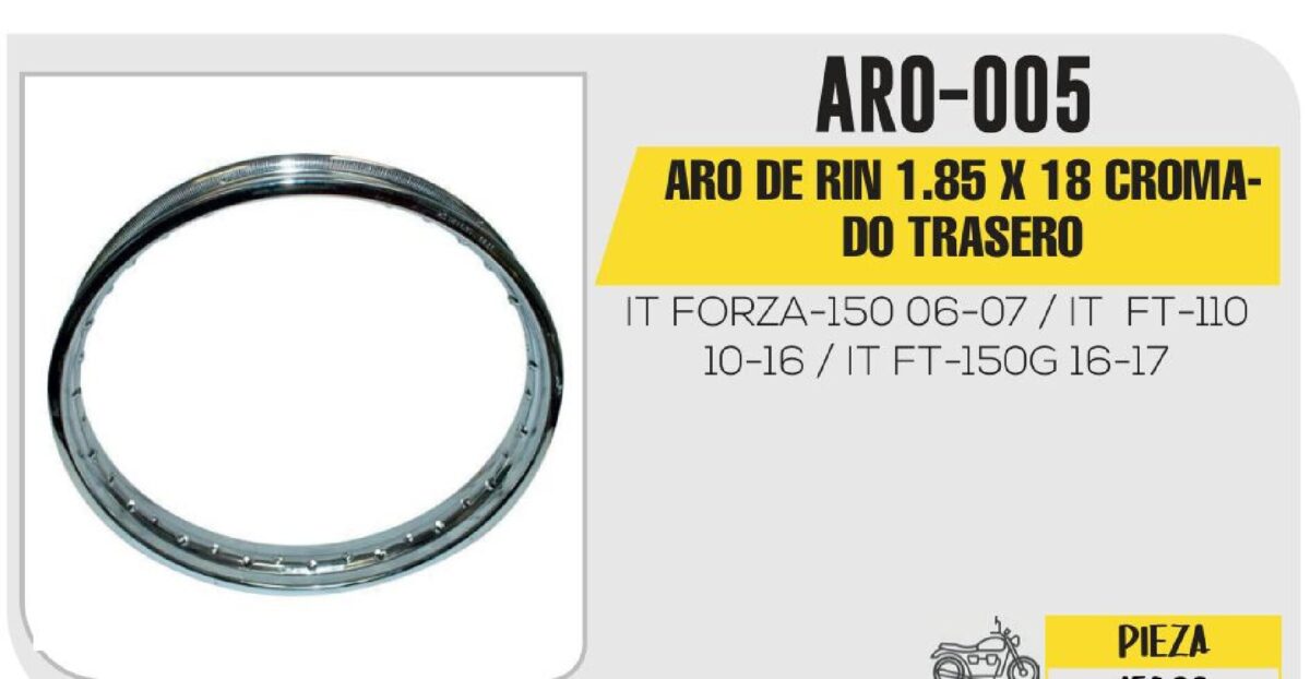 ARO DE RIN TRASERO 1.85 X 18 CROMADO