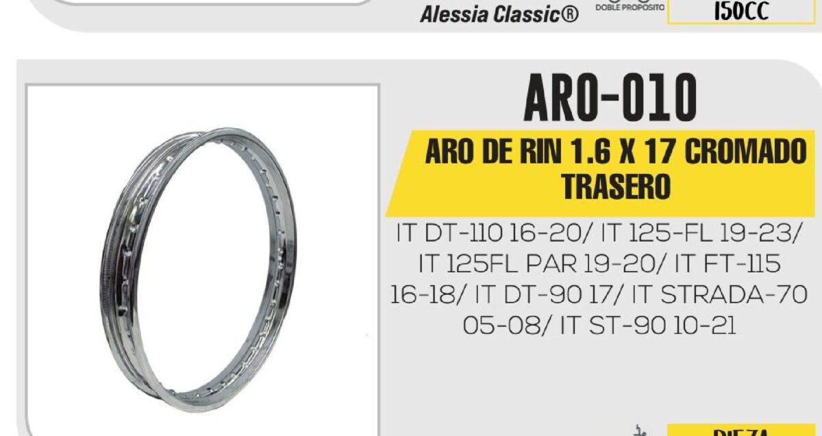 ARO DE RIN TRASERO 1.6 X 17 CROMADO